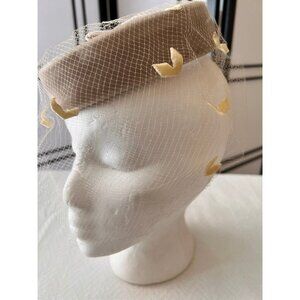 Vintage Fascinator Velvet Origami Birds Netting Taupe Color